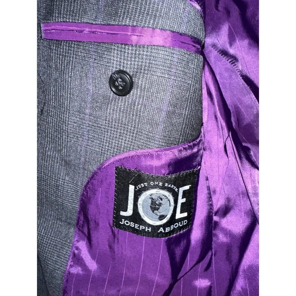 Joseph Abboud Wool Plaid‎ Suit Jacket With Purple DetailSize 40R